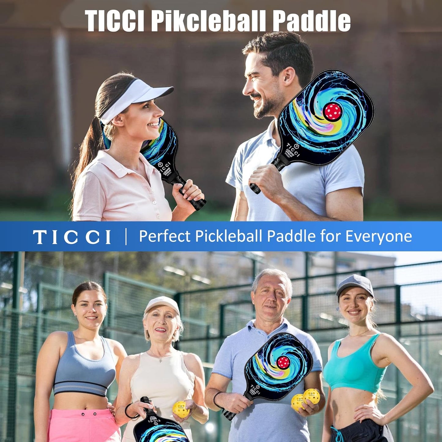 Pickleball Paddles Set of 2, USAPA Approved Fiberglass Pickleball Set with 4 Balls & Carry Bag, Lightweight Rackets for Beginners & Adults