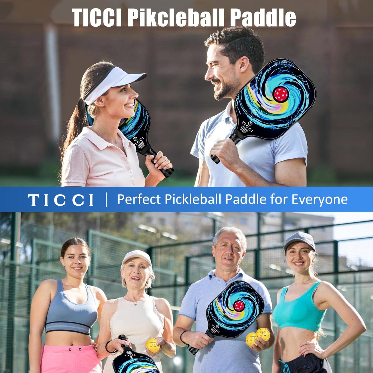 Pickleball Paddles Set of 2, USAPA Approved Fiberglass Pickleball Set with 4 Balls & Carry Bag, Lightweight Rackets for Beginners & Adults