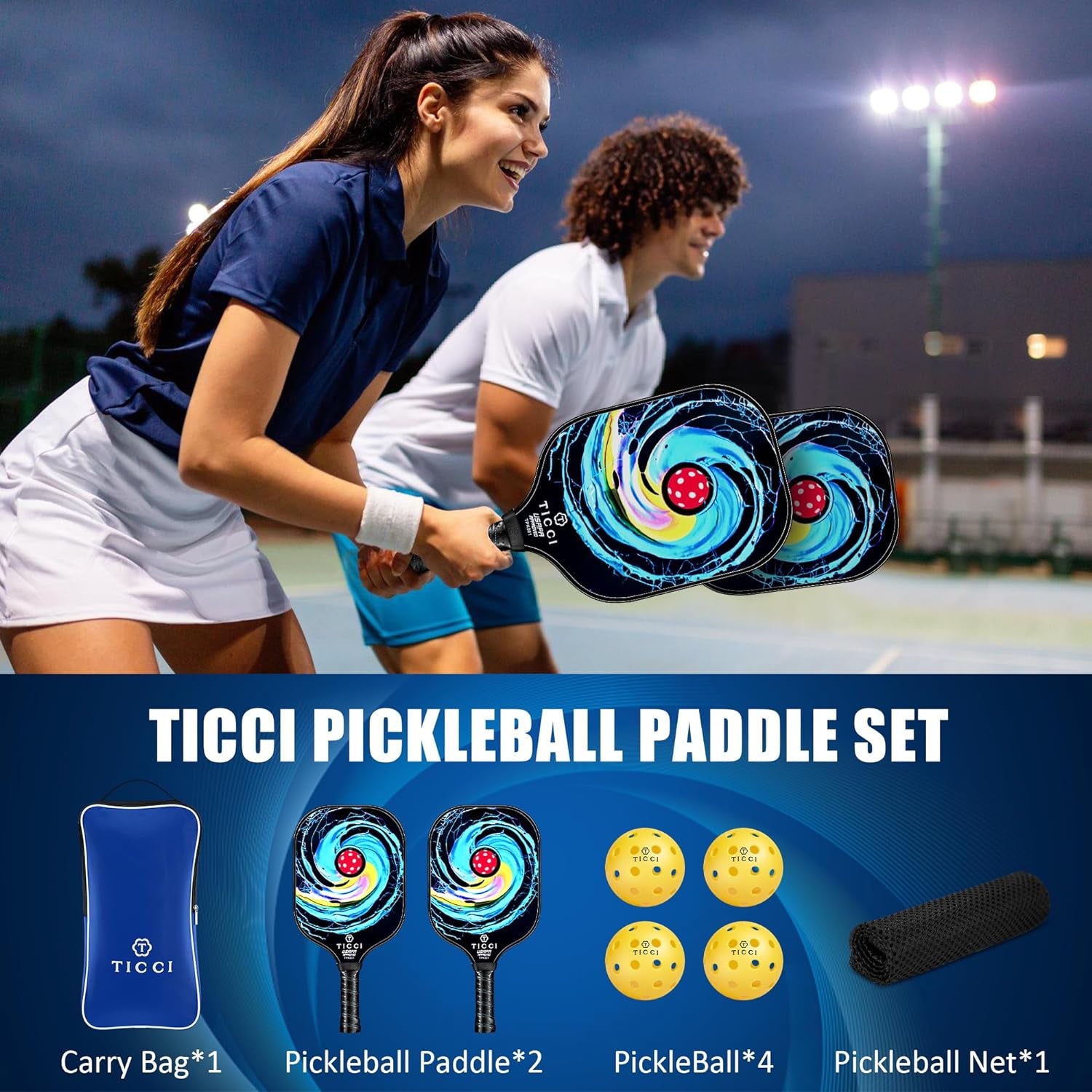 Pickleball Paddles Set of 2, USAPA Approved Fiberglass Pickleball Set with 4 Balls & Carry Bag, Lightweight Rackets for Beginners & Adults