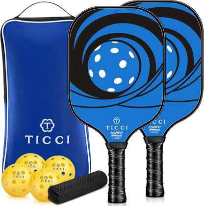 Pickleball Paddles Set of 2, USAPA Approved Fiberglass Pickleball Set with 4 Balls & Carry Bag, Lightweight Rackets for Beginners & Adults